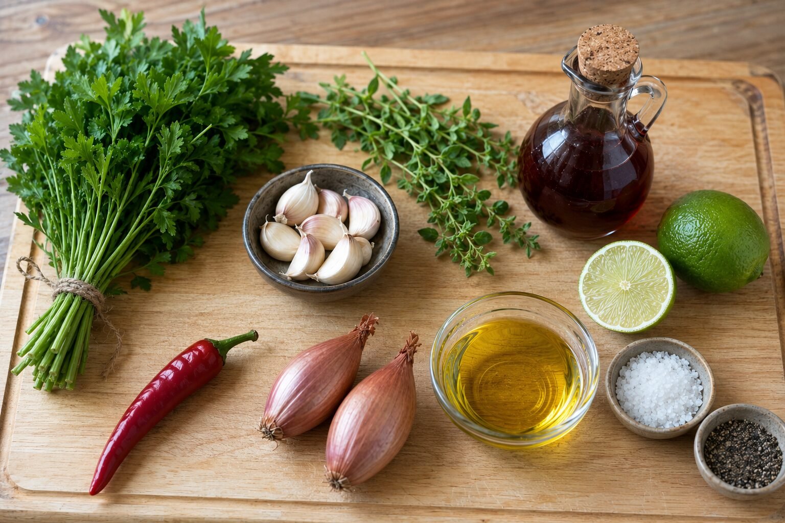 photo des ingr&eacute;dients n&eacute;cessaire &agrave; la pr&eacute;paration de la sauce chimichurri
